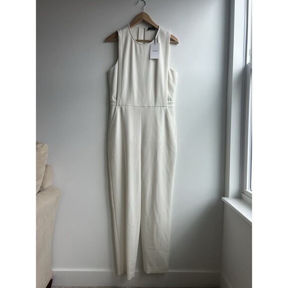 Theory Remaline Structured Sleeveless Admiral Crepe Jumpsuit Ivory Size 8 NWT - Picture 2 of 12